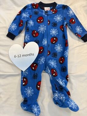 Spiderman - NWOT - 6-12M Blue-Themed Kids One Piece Fleece Footed Sleeper